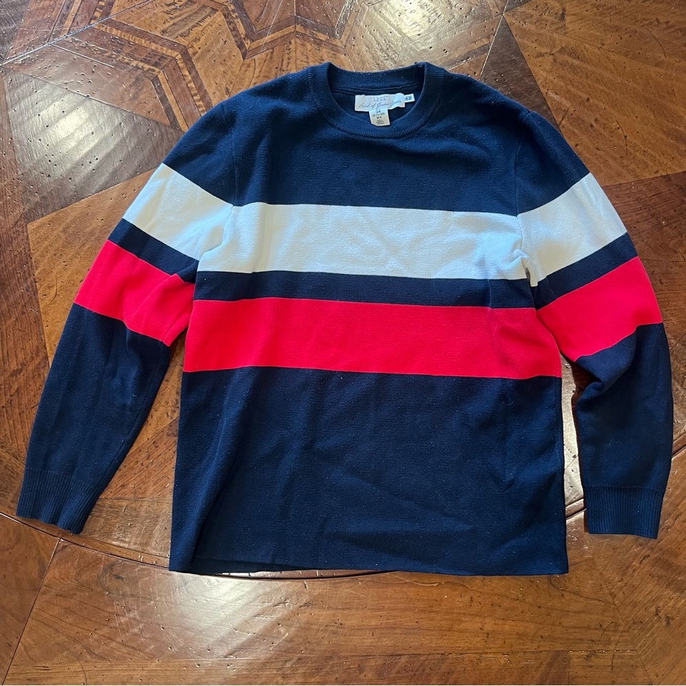 H&M Men's Sweater with Navy, Red, and White Stripes